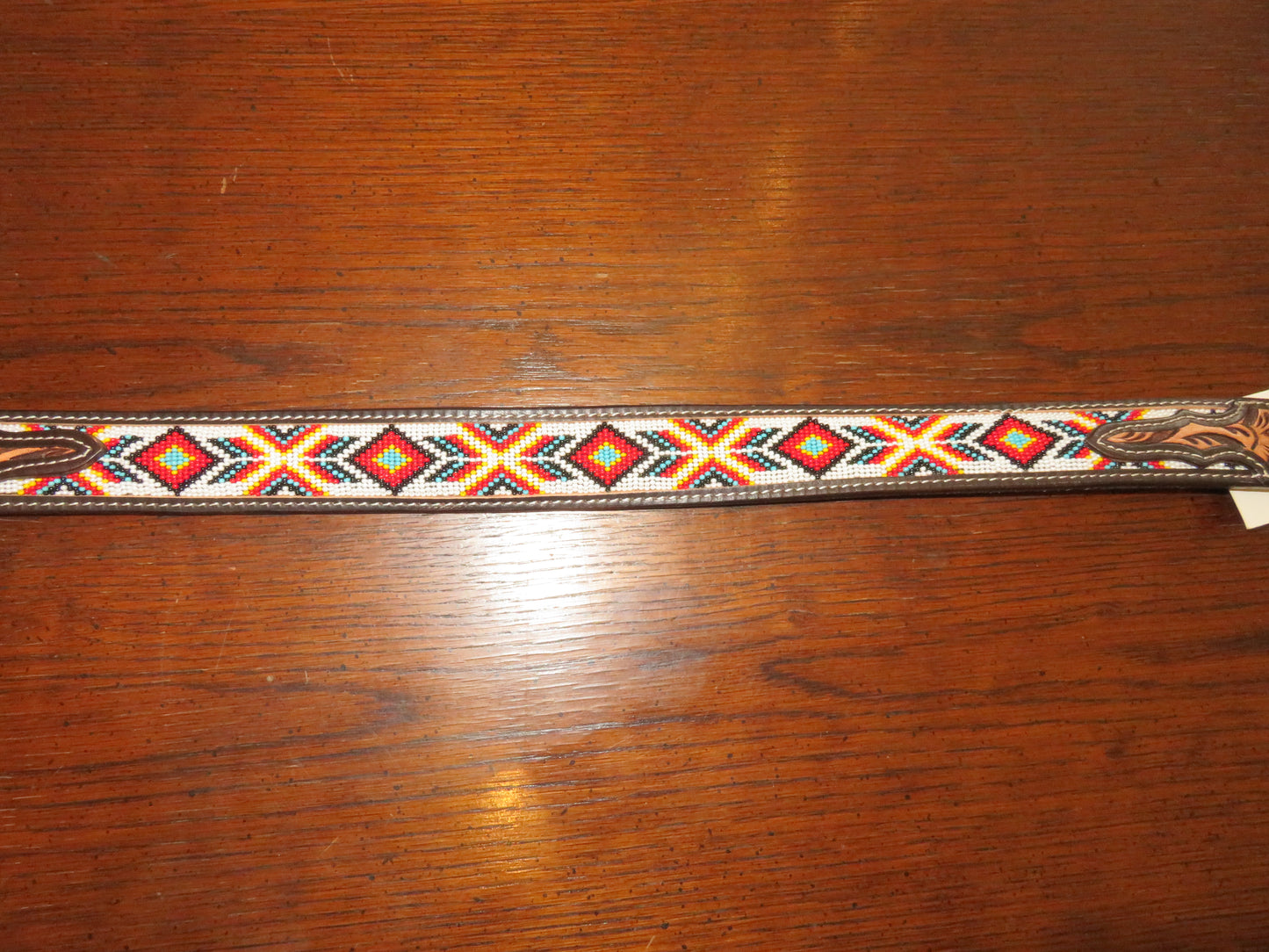 Challenger Leather Belt with intricate tooled leather and bead work