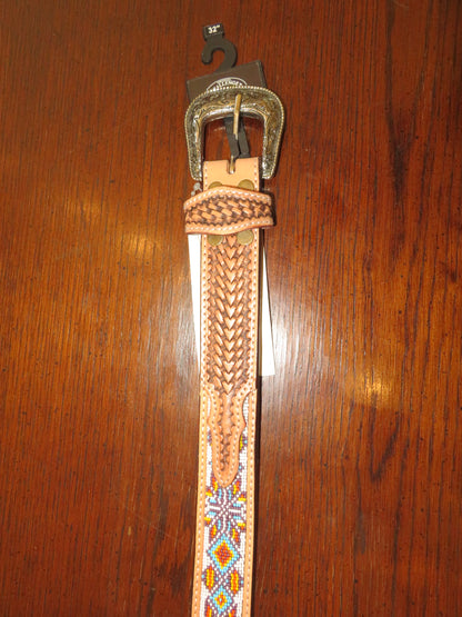 Challenger Leather Belt with Bright, Geometric bead-work