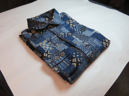 Blue and Tan Patchwork Men's Dakota Shirt