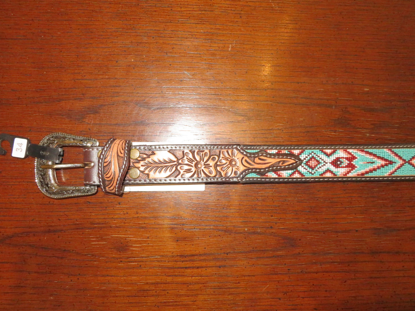 Challenger Leather Belt with Turquoise and Brownish arrows