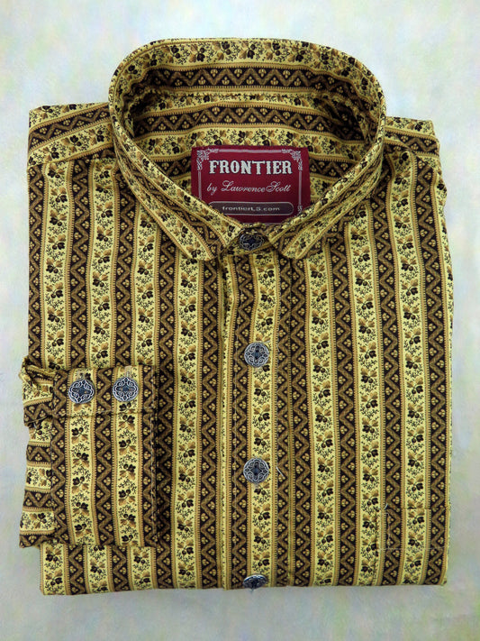 Goldenrod and Brown Wallpaper Stripe Men's Dakota Shirt