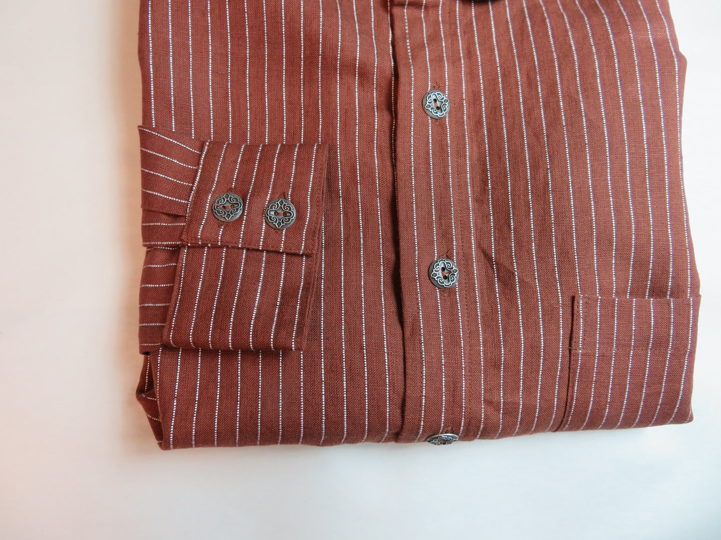 Brick with Ticking Stripe Men's Dakota Shirt 100% linen