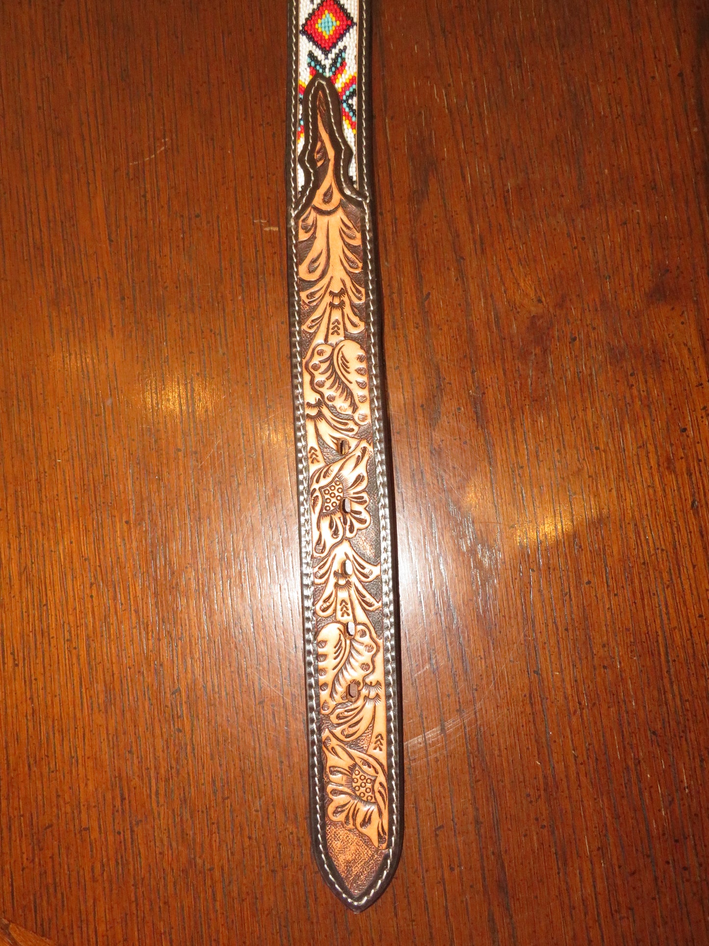 Challenger Leather Belt with intricate tooled leather and bead work