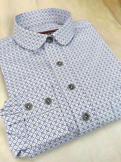 Blue and White Lattice Men's Dakota Shirt