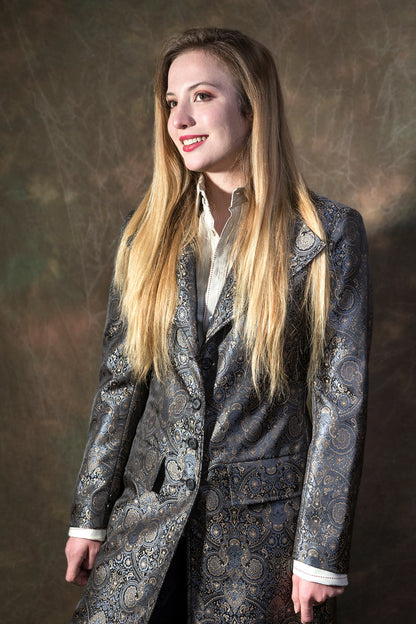 Women's Brocade Frock Coat - Gunmetal