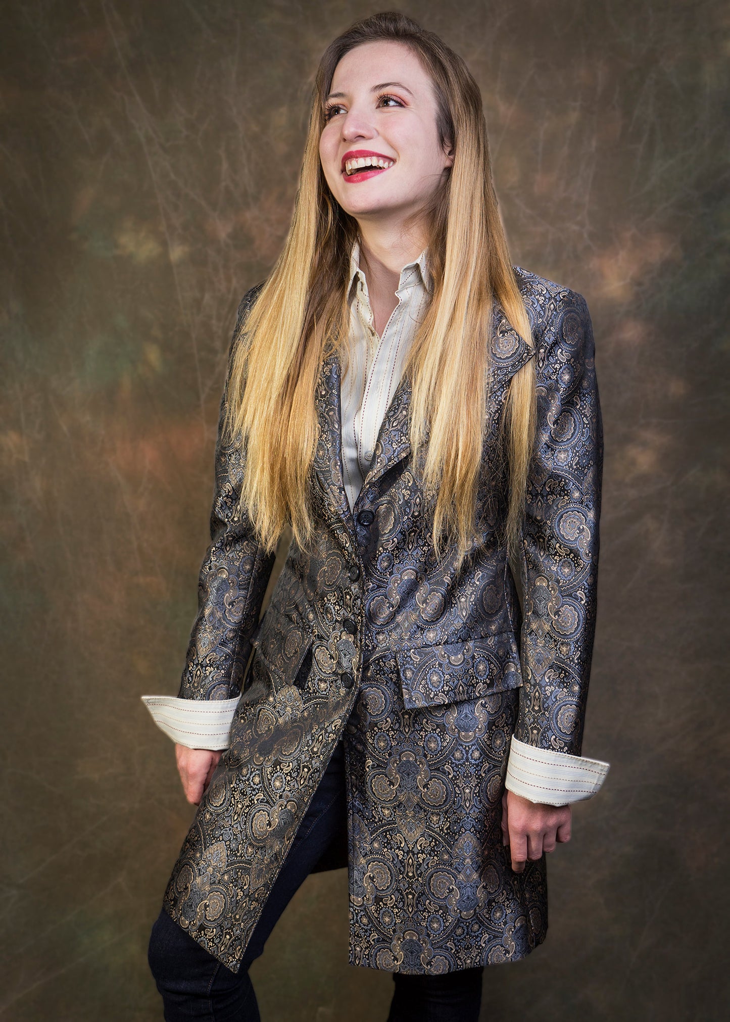 Women's Brocade Frock Coat - Gunmetal