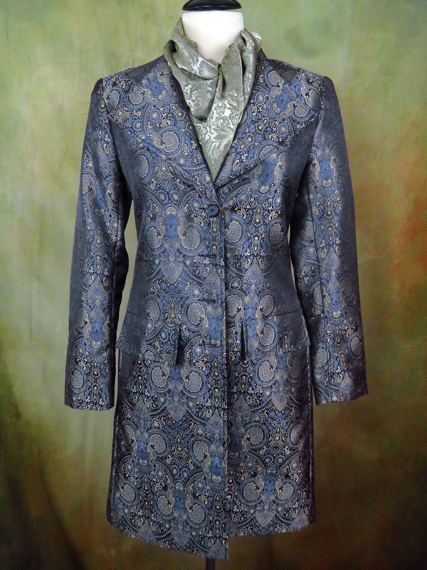 Women's Brocade Frock Coat - Gunmetal